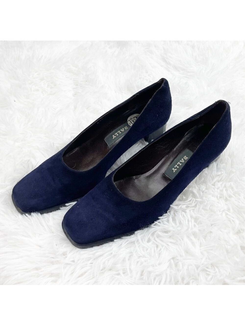 Vintage Bally Square Toe Blue Suede Slip-On Heels